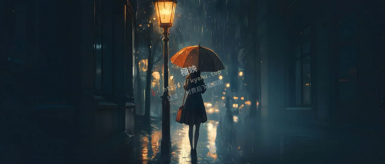 雨夜灯影伞下的诗