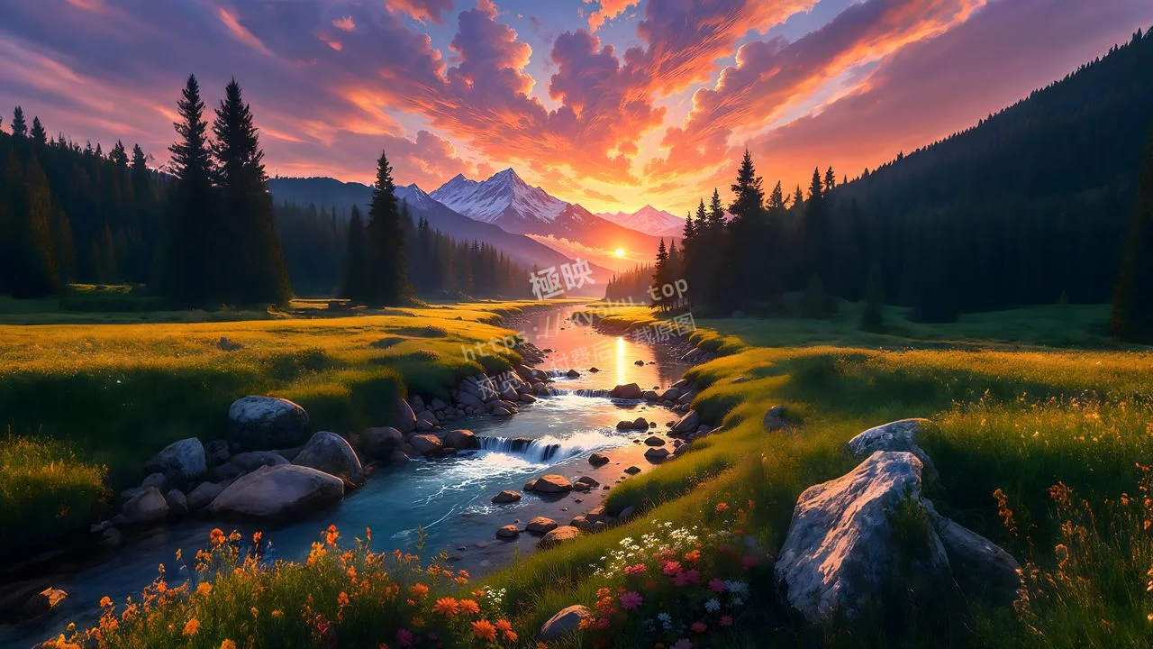 落日山河盛景油画风景