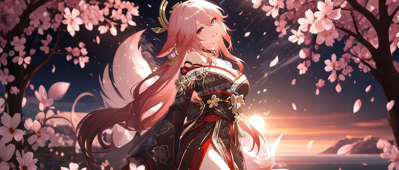 原神八重神子樱花和服