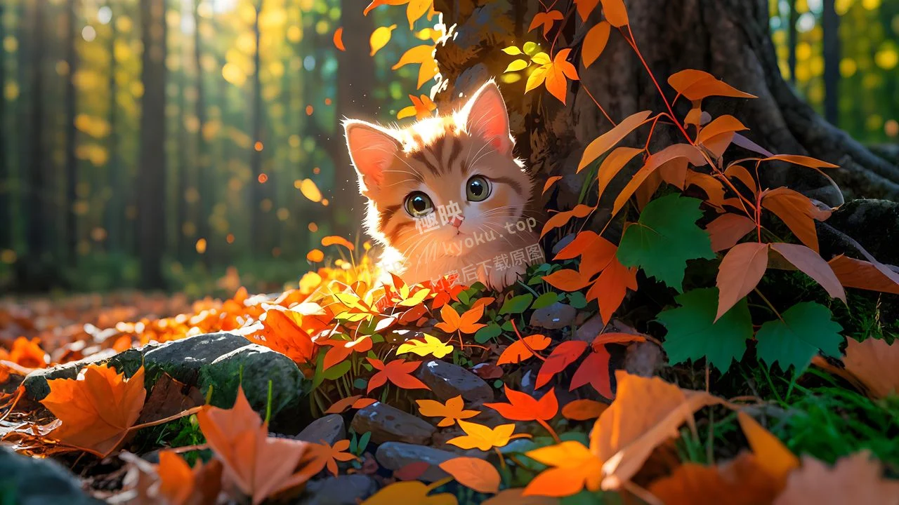 秋意橘猫落叶萌系治愈