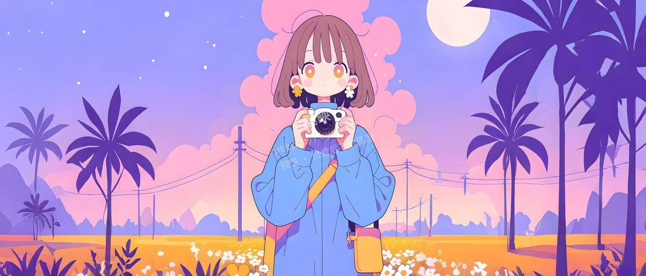 治愈粉紫云海相机少女