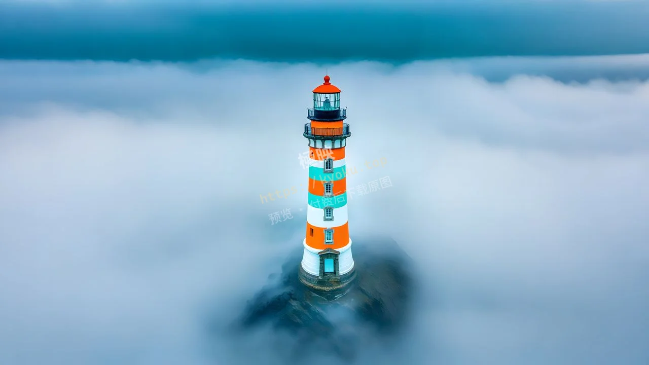 云海彩色灯塔风景