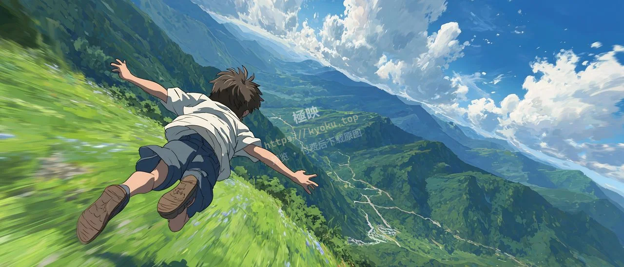 山谷少年飞跃插画