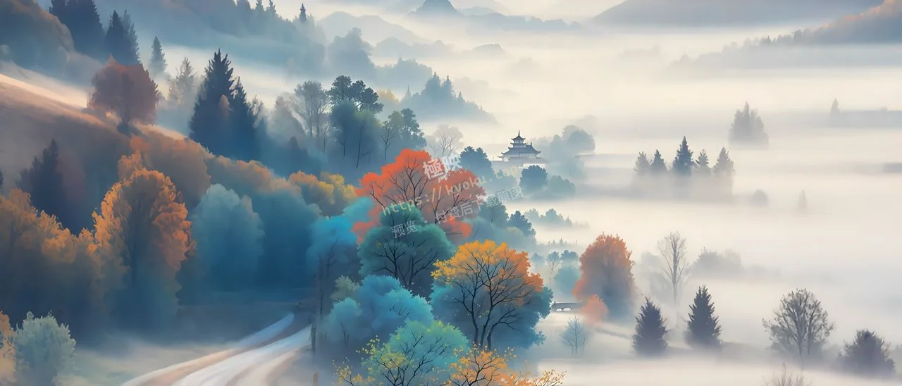 国风山水云雾绕山林