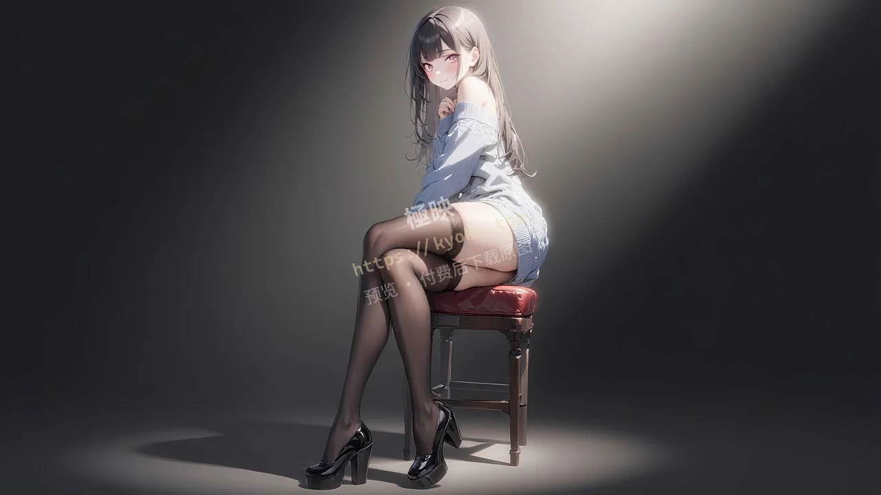 二次元少女慵懒毛衣光影