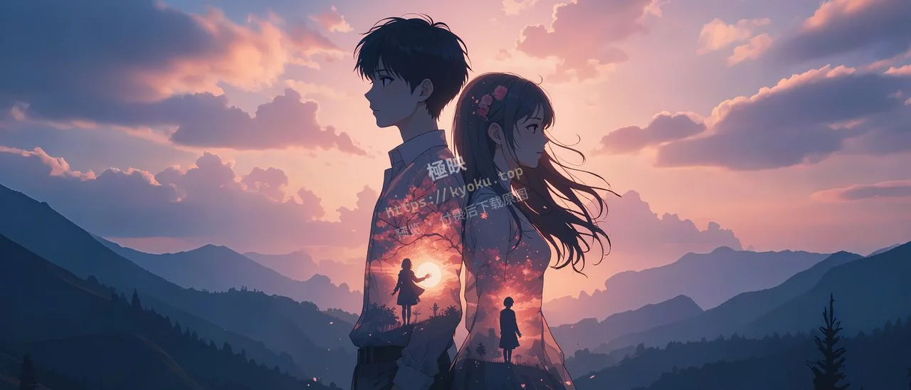 唯美二次元情侣黄昏浪漫背影