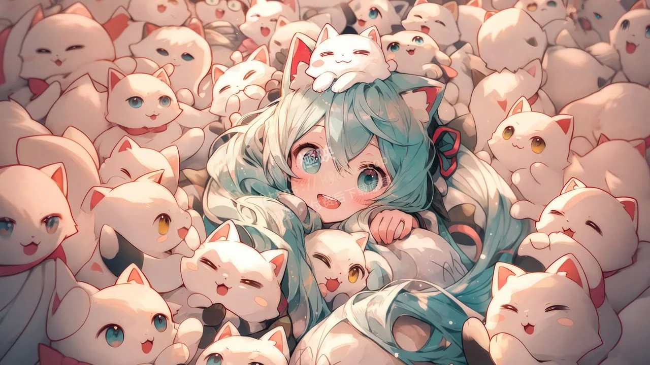 初音未来萌系猫咪环绕