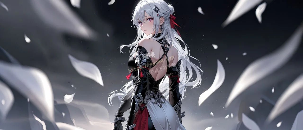 银发黑红华丽风动漫少女