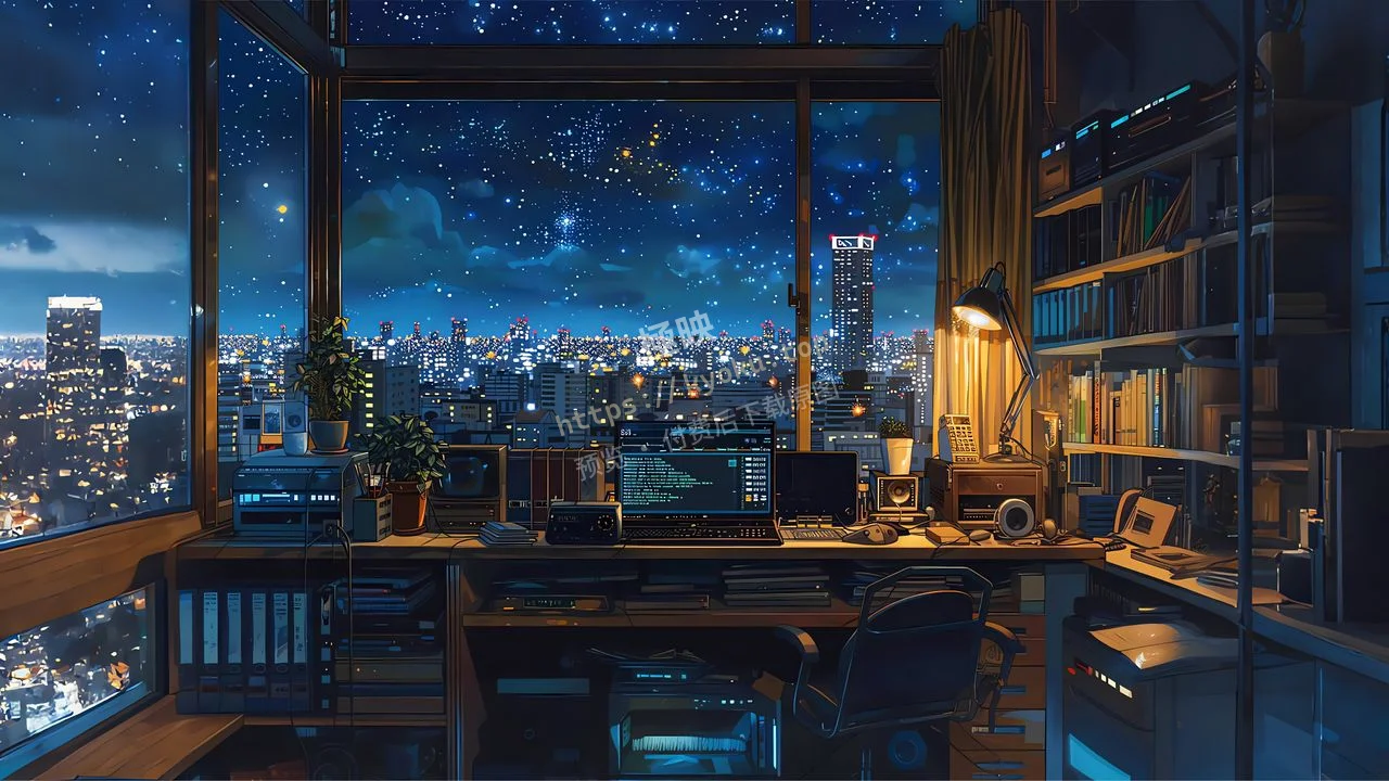 星空下都市办公桌夜景