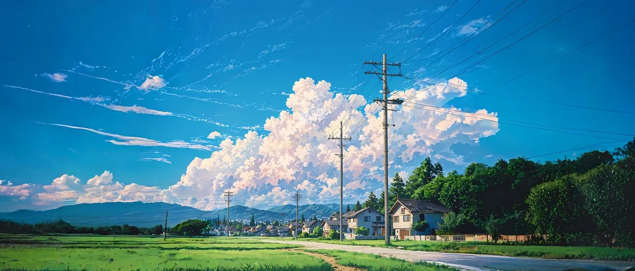 乡村蓝天清新动漫风