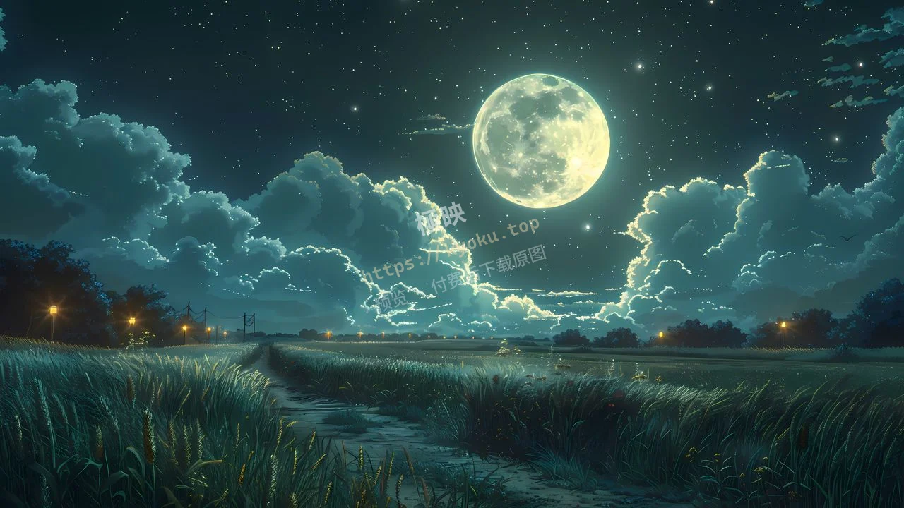 满月星空麦田治愈