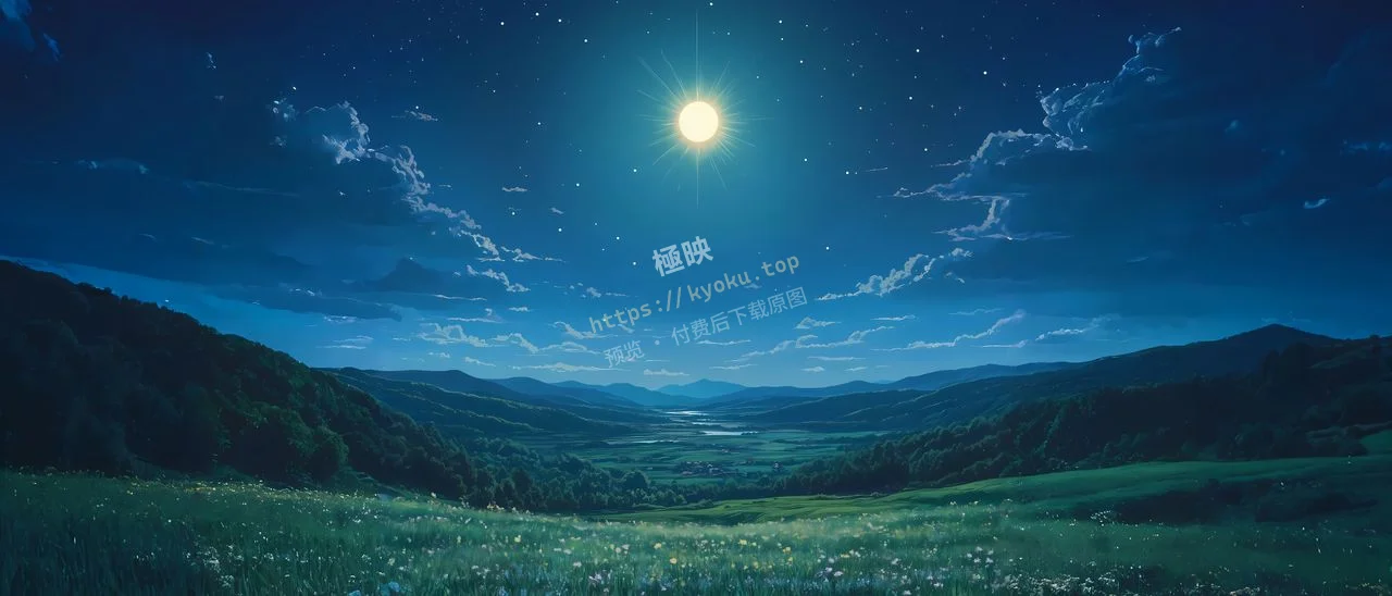 治愈满月星空山谷花海
