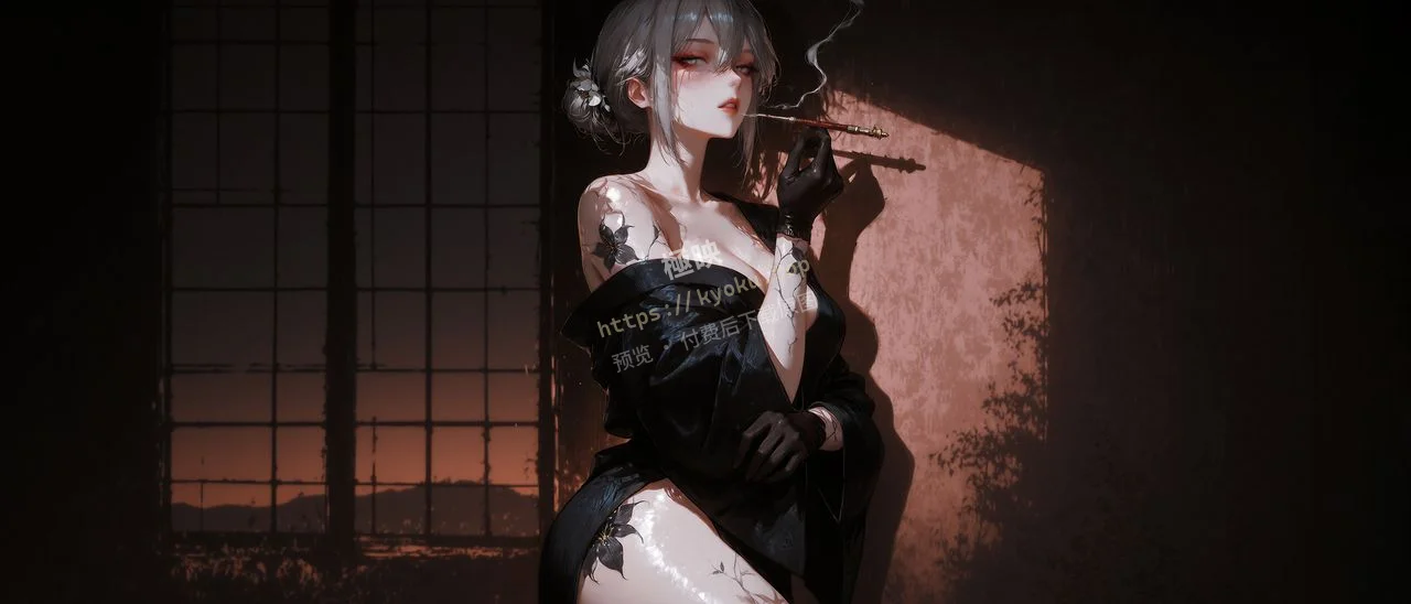 银发女和服纹身二次元