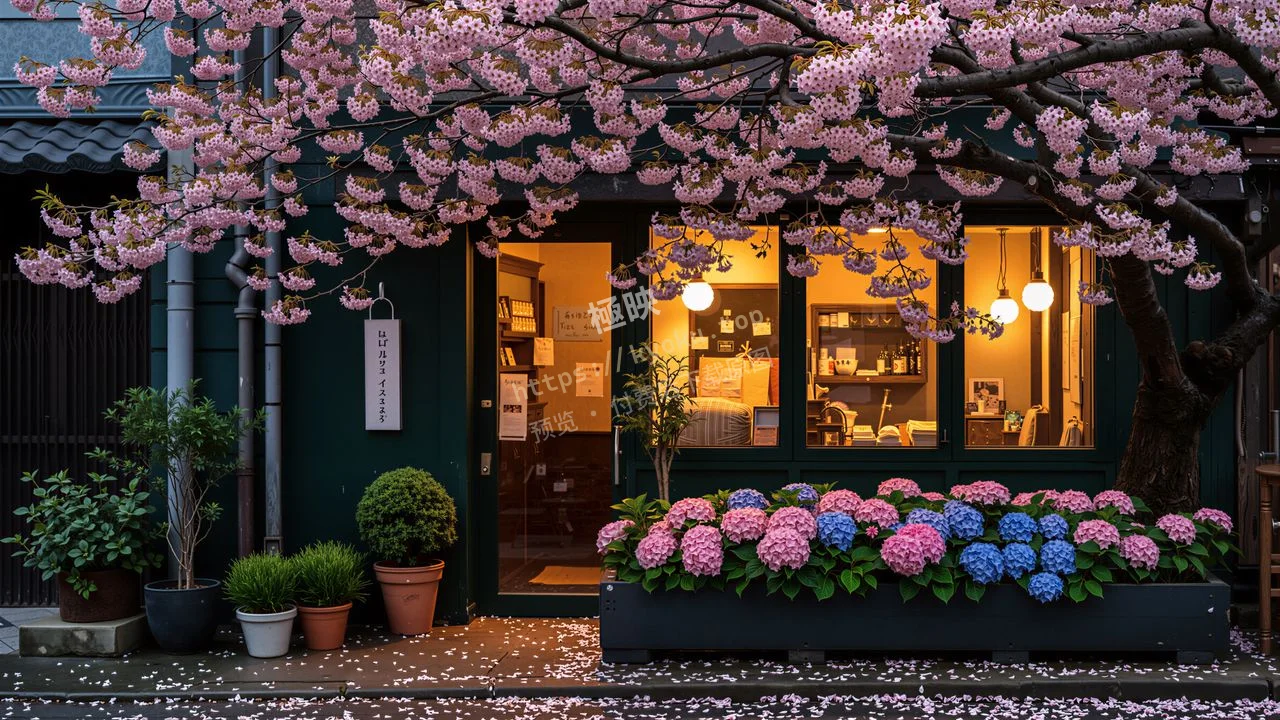 樱花绣球花簇小店