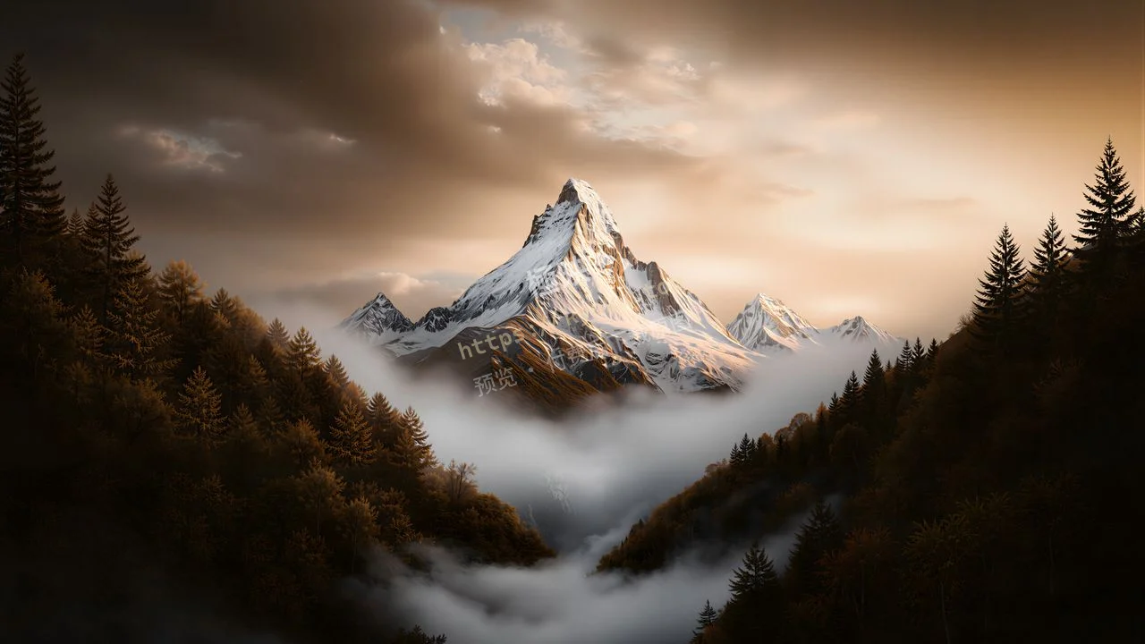 雪山云海朝晖沐峰