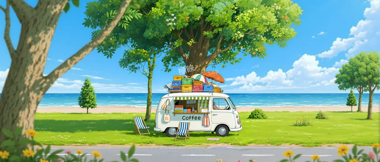 夏日海边咖啡车