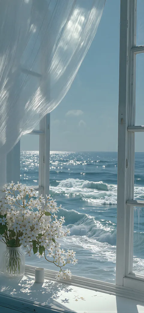 蓝调窗景海浪