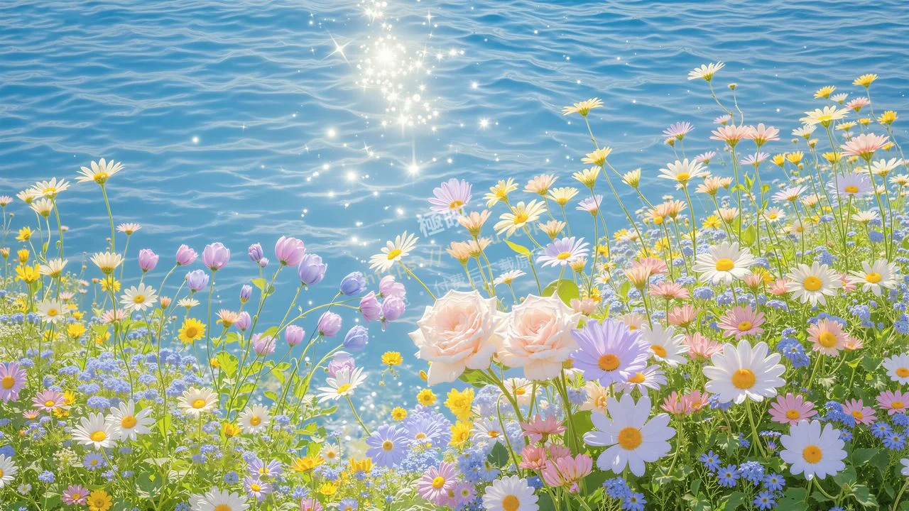 海边花海波光粼粼