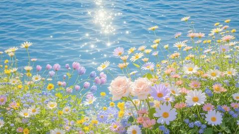 海边花海波光粼粼