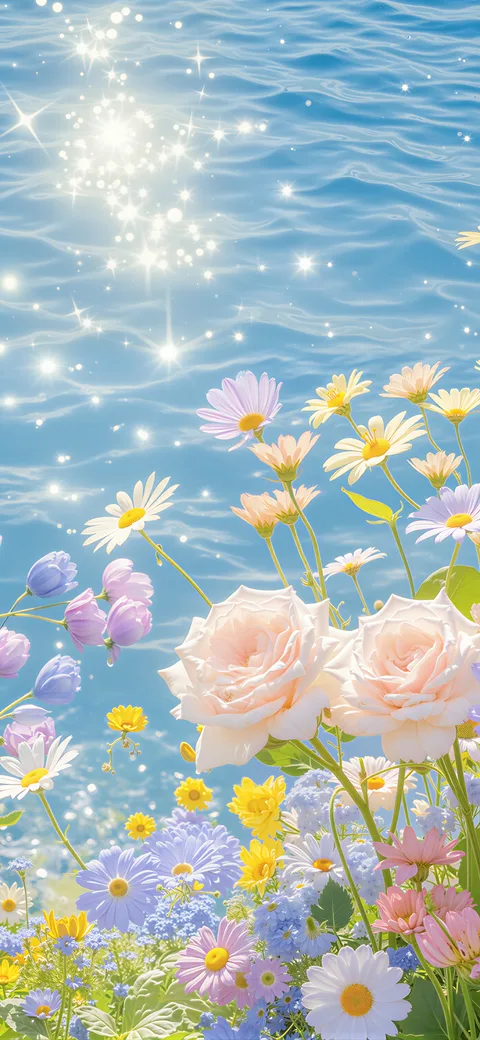 海边花海波光粼粼