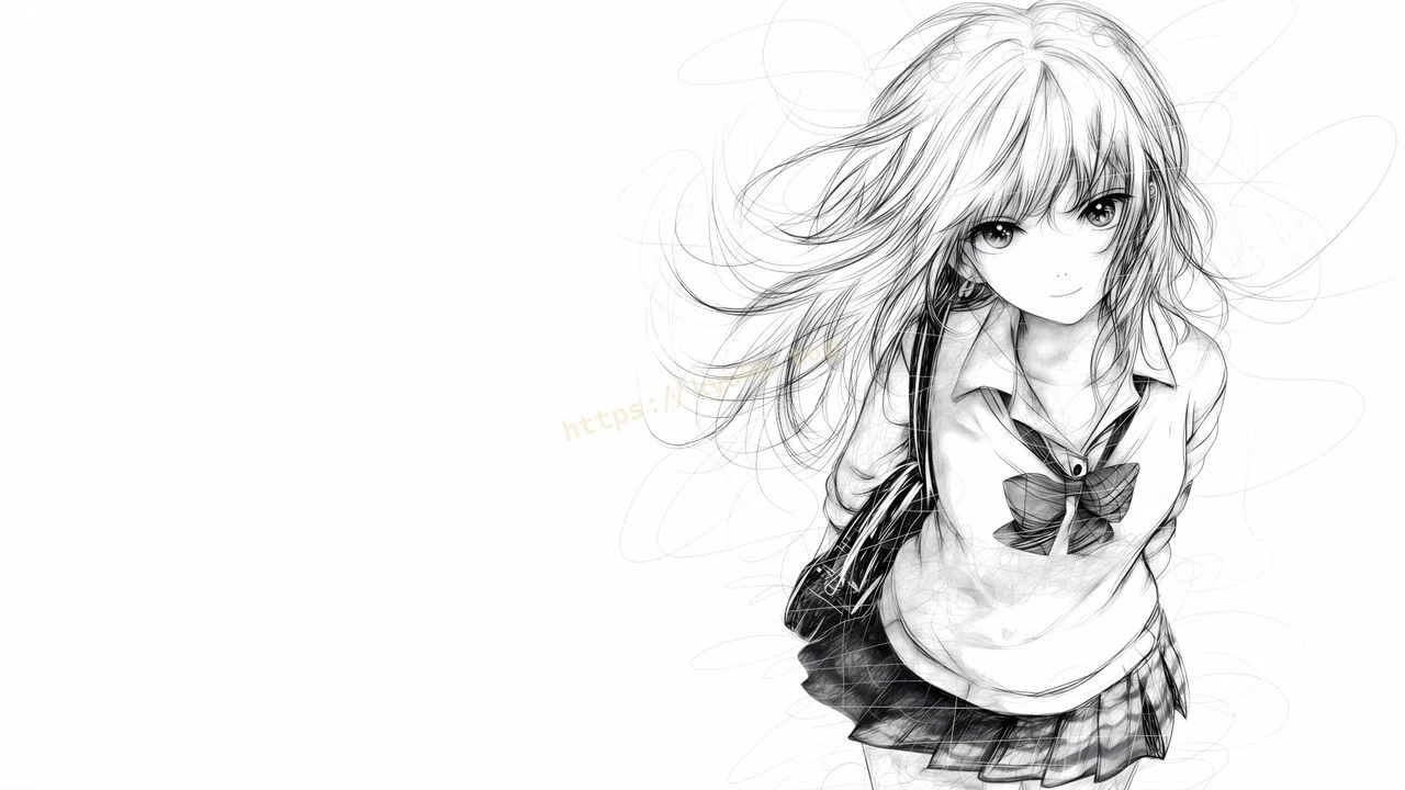 素描风JK少女线稿