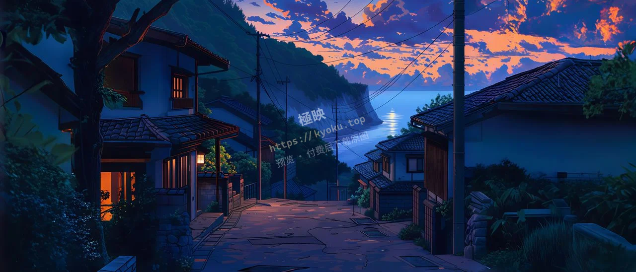 日系海边小镇晚霞