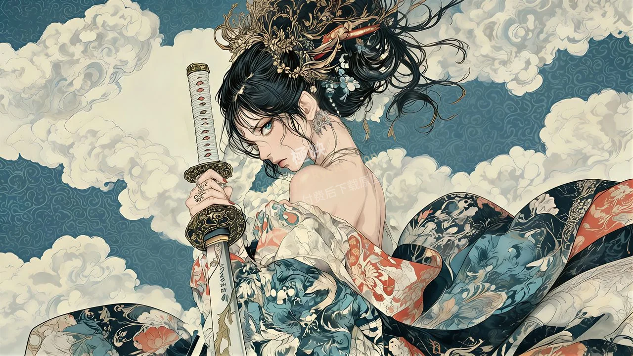 和风武士少女浮世绘