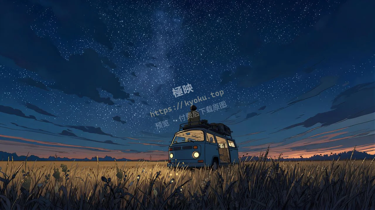 星空露营车草原麦田