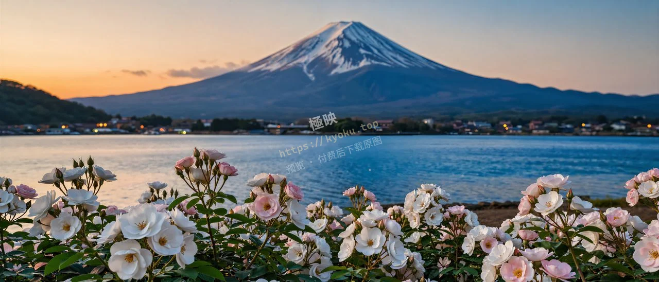 富士山湖岸繁花盛放