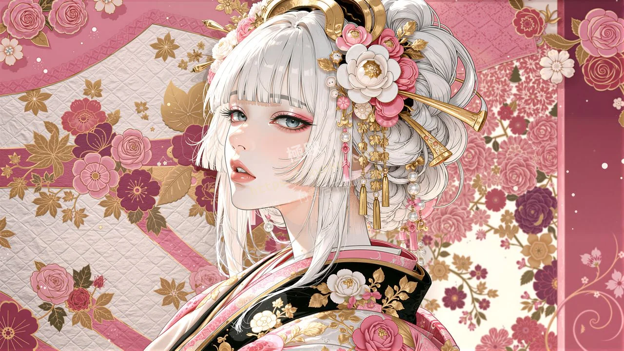 和风华贵金饰簪花少女