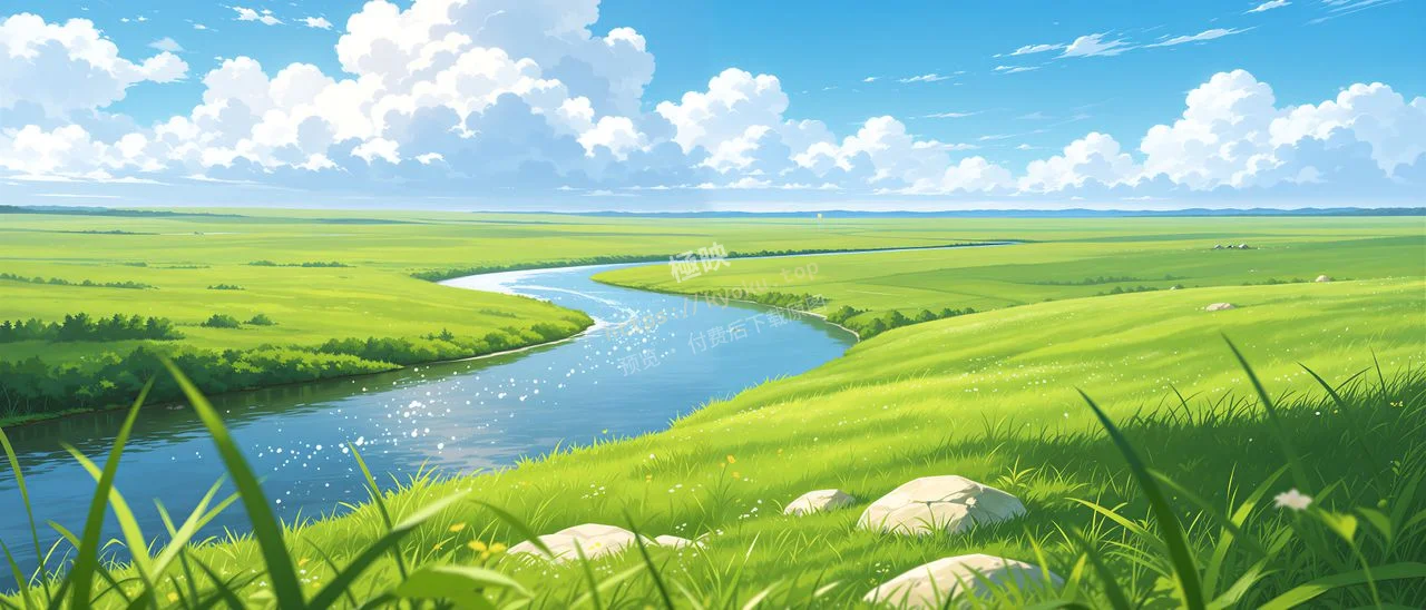 治愈蓝天草原风景