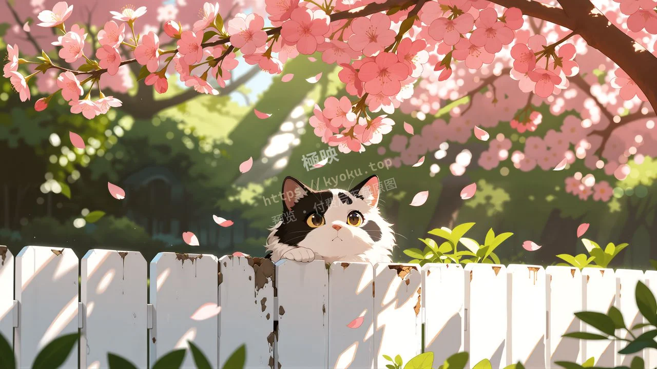 樱落围栏萌猫小憩